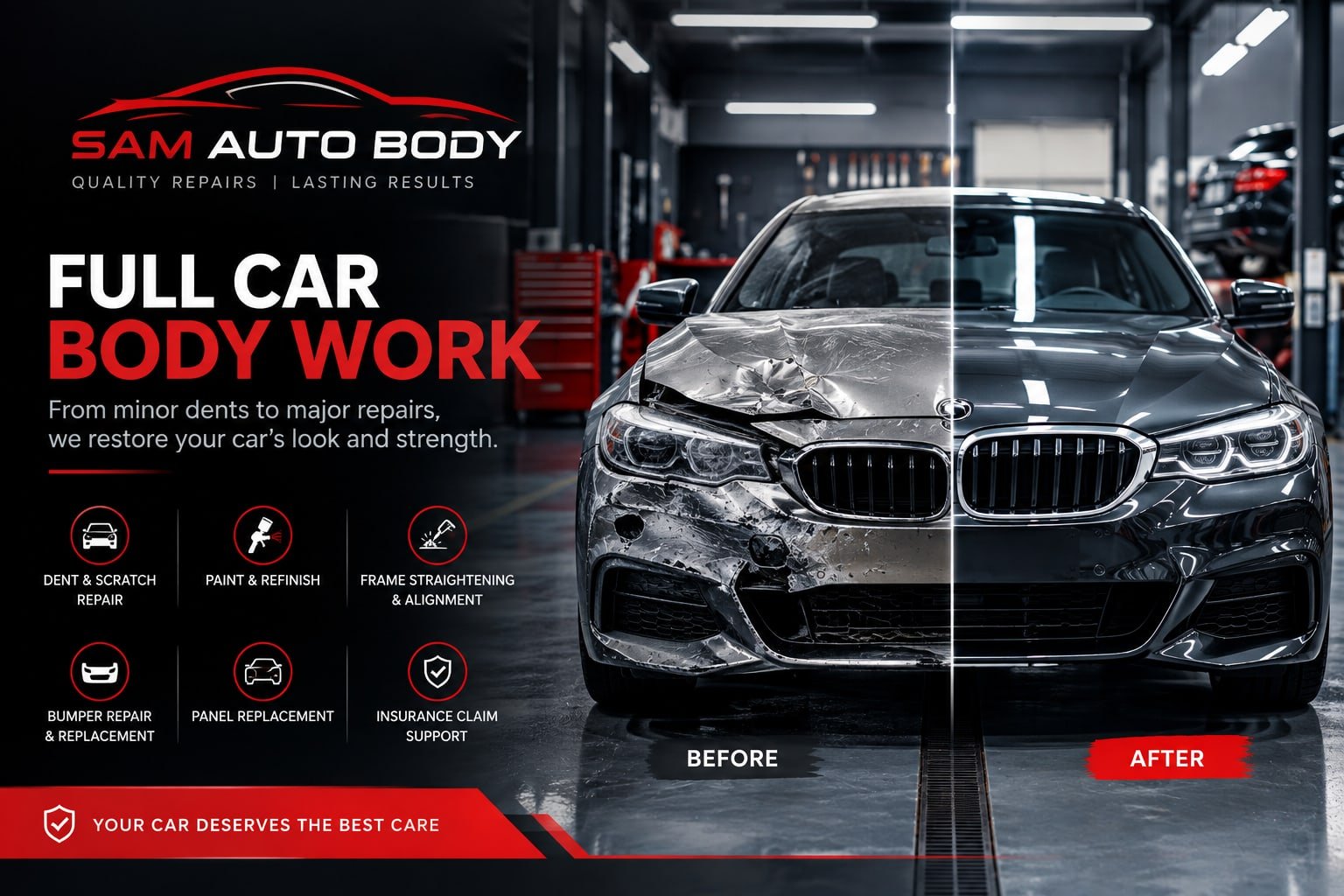 Sam Auto Body — full car body work, before and after collision repair